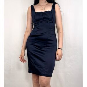 Calvin Klein Classic Elegant Blue Navy Satin Mini Cocktail Dress